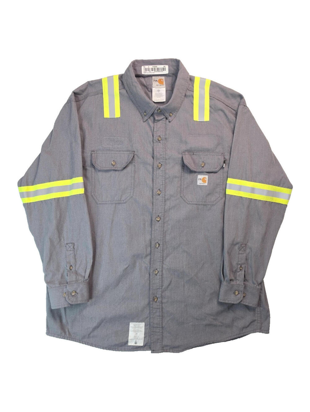 Carhartt FR CAT2 Bulwark Hi Vis Gray Button Work Shirt Mens 2XL XXL 59392-31